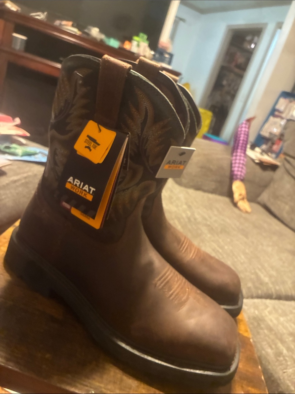 Ariat Brown Leather Steel Toe Work Boots with Black Outsoles